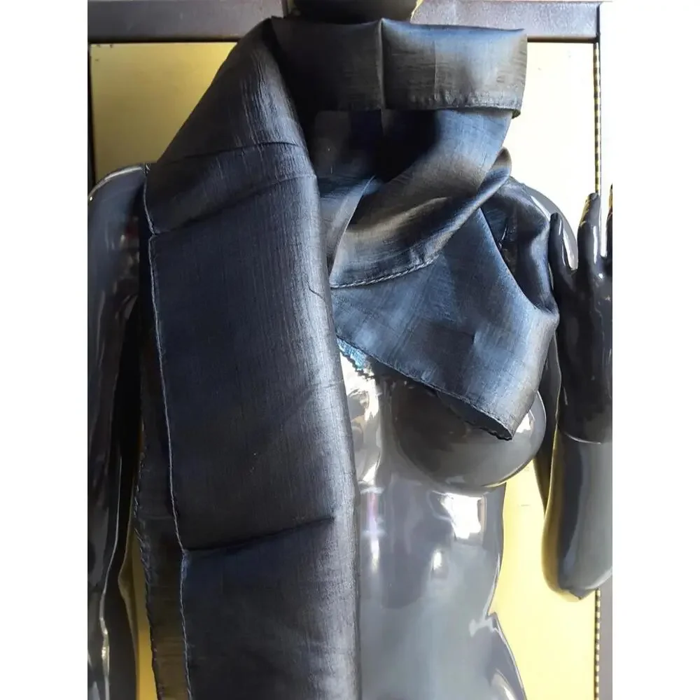Vintage 1970s Black Pure 100% Silk Oblong Scarf MADE INDIA Rich Looking Handmade